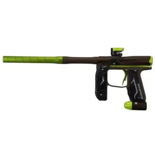 Empire Axe 2.0 Paintball Marker - side view of black paintball marker with lime green barrel and trim