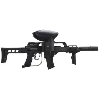 Empire BT-4 Slice G36 Elite Paintball Marker - side view of black marker with hopper and stock