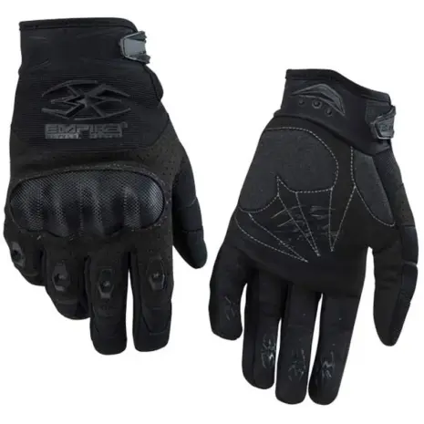 Empire BT Operator THT Paintball Gloves - Black - black full-finger gloves shown from palm and back Empire BT Operator THT Paintball Gloves - Black - black full-finger gloves shown from palm and back