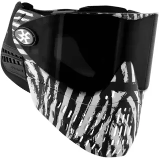Empire E-Flex Goggle - Zebra With Thermal Smoke Lens - angled view of zebra-patterned mask with dark lens