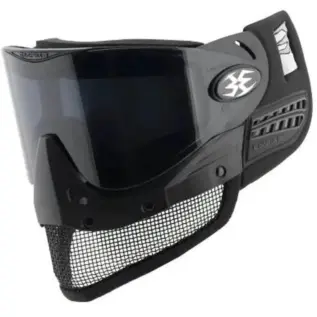 Empire E Mesh Goggle - Black With Thermal Smoke Lens - angled view of black mesh mask with dark lens