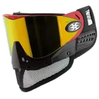 Empire E Mesh Goggle - Red With Fire Thermal Mirror Lens - red and black mesh mask with yellow mirrored lens