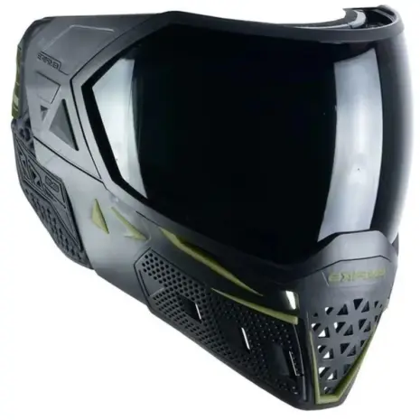 Empire EVS Paintball Mask - Black/Olive - angled view of black and olive mask with clear lens Empire EVS Paintball Mask - Black/Olive - angled view of black and olive mask with clear lens