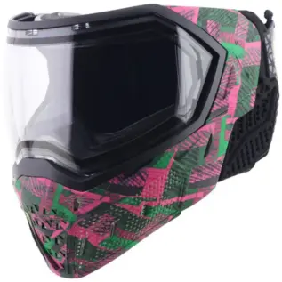 Empire EVS Paintball Mask - LE Geo Grunge - angled view of mask with cream and multicoloured patterned shell