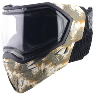 Empire EVS Paintball Mask - LE Geo Seismic - angled view of mask with white grey and gold patterned shell