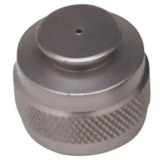 Empire Paintball Tank Thread Protector - close view of dark metal knurled tank thread protector