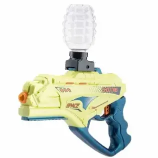 Gel Blaster Green Shooting Elite 2-in-1 Gel And Nerf Gun - yellow green and blue blaster with clear top bottle