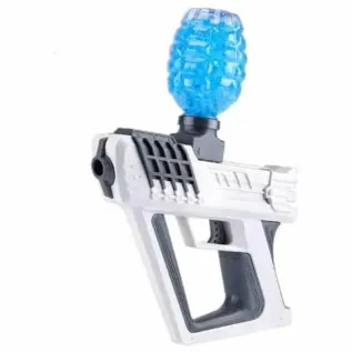 Gel Blaster Vortex Launcher Blaster - white and black launcher with blue top bottle