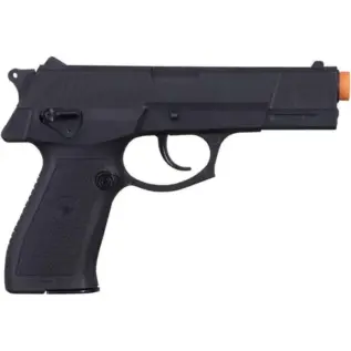 GI Menace 50cal Paintball Pistol - side view of black pistol with orange muzzle tip