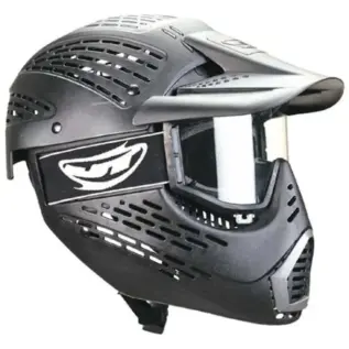 JT Elite Full Headshield - angled view of black full-head protective mask with clear lens