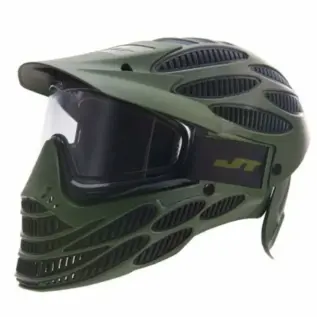 JT Spectra Flex 8 Thermal Olive Full Coverage Goggle - angled view of olive full-coverage mask with dark lens