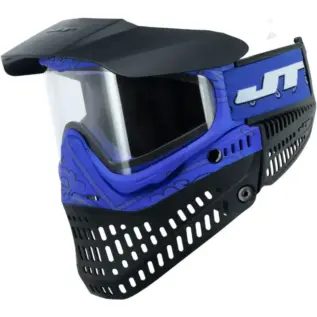 JT Spectra Proflex Le Goggle Bandana Blue Mask - angled view of blue and black mask with clear lens