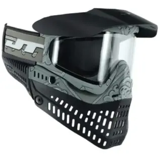 JT Spectra Proflex Le Goggle Bandana Grey Mask - angled view of grey and black mask with clear lens