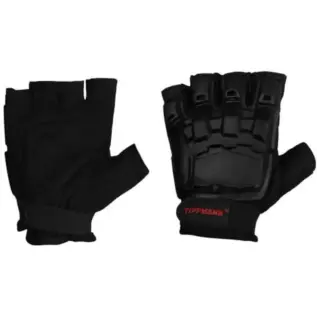 Tippmann Armored Gloves - black fingerless armoured gloves shown from palm and back