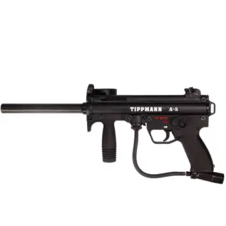 Tippmann A5 0.68 Caliber Marker - side view of black Tippmann A5 marker