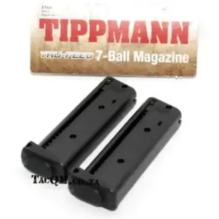 Tippmann TIPX Spare Mags 2 Pack - two black magazines beneath Tippmann packaging label