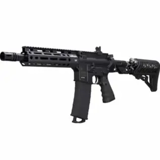 Tippmann TMC Elite Adjustable Air Thru Rifle - side view of black marker with adjustable stock