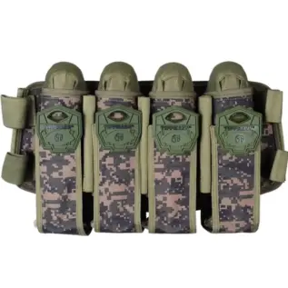 Tippmann Tactical Gear 4+5 Delux Harness - camouflage harness with four pod holders shown across the front