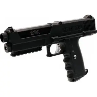 Tippmann TiPX Paintball Pistol - angled view of black TiPX pistol